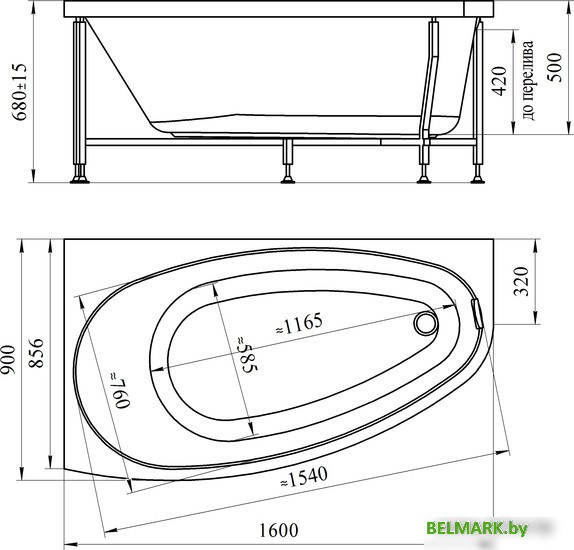 Ванна Radomir Орсини 160x90R 1-01-3-2-1-032К (с экраном, сифон золото) - фото2