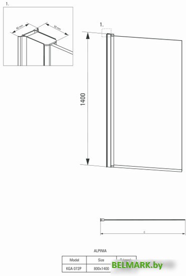 Шторка Deante Alpinia 80 KGA 072P (хром/прозрачное) - фото2