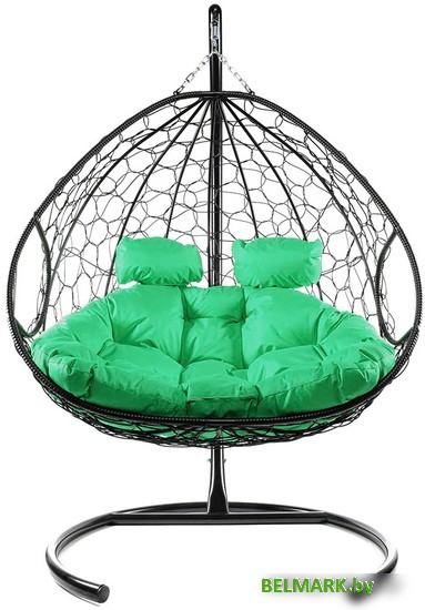 Подвесное кресло M-Group Для двоих 11450404 (черный ротанг/зеленая подушка) - фото