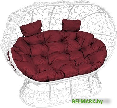 Садовый диван M-Group Лежебока 11190102 (на подставке с белым ротангом/бордовая подушка) - фото
