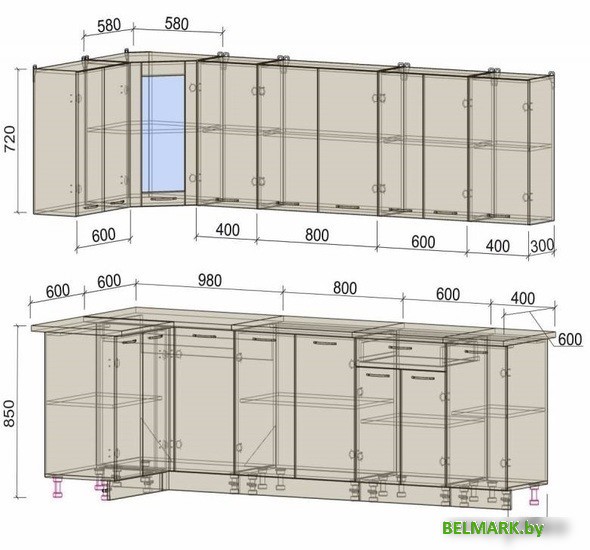 Готовая кухня Интерлиния Мила 12x28 (вудлайн кремовый-бетон-бискайская сосна) - фото2