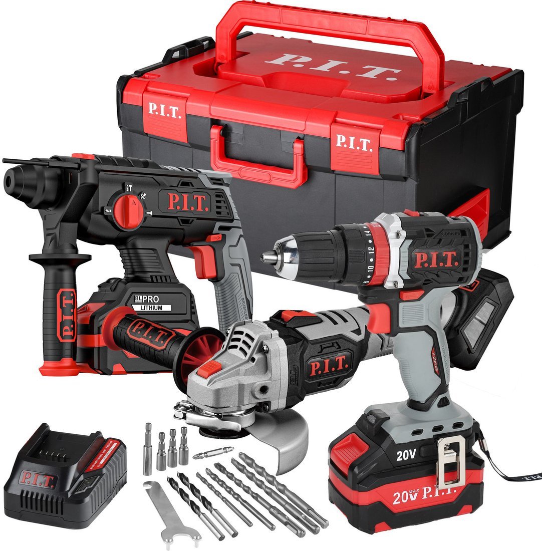 P.I.T. P0005-03 (шуруповерт, перфоратор, болгарка, 2 АКБ, кейс) - фото