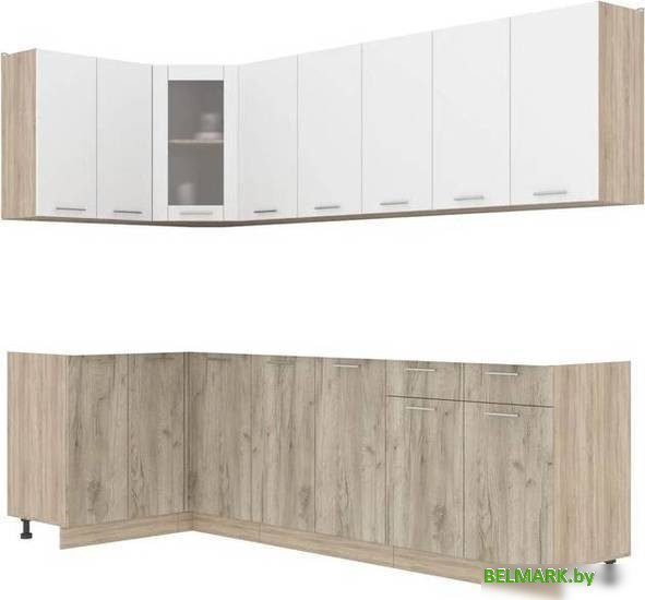Готовая кухня Интерлиния Мила 12x26 без столешницы (белый платинум/дуб серый) - фото