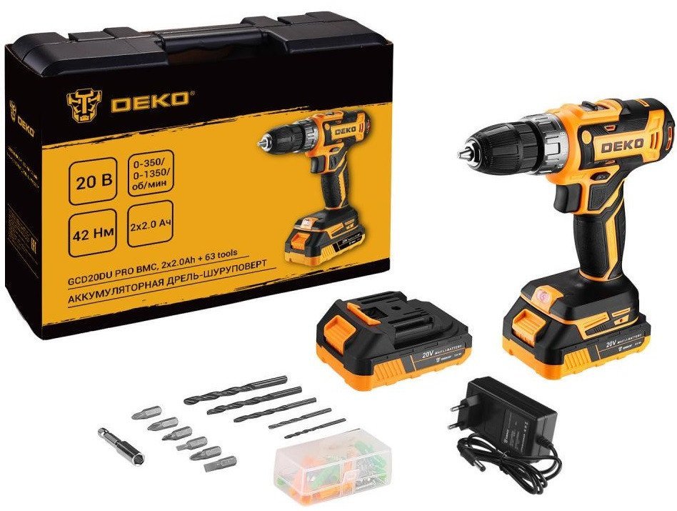 Дрель-шуруповерт Deko GCD20DU PRO Set 083-1040 (с 2-мя АКБ, кейс) - фото