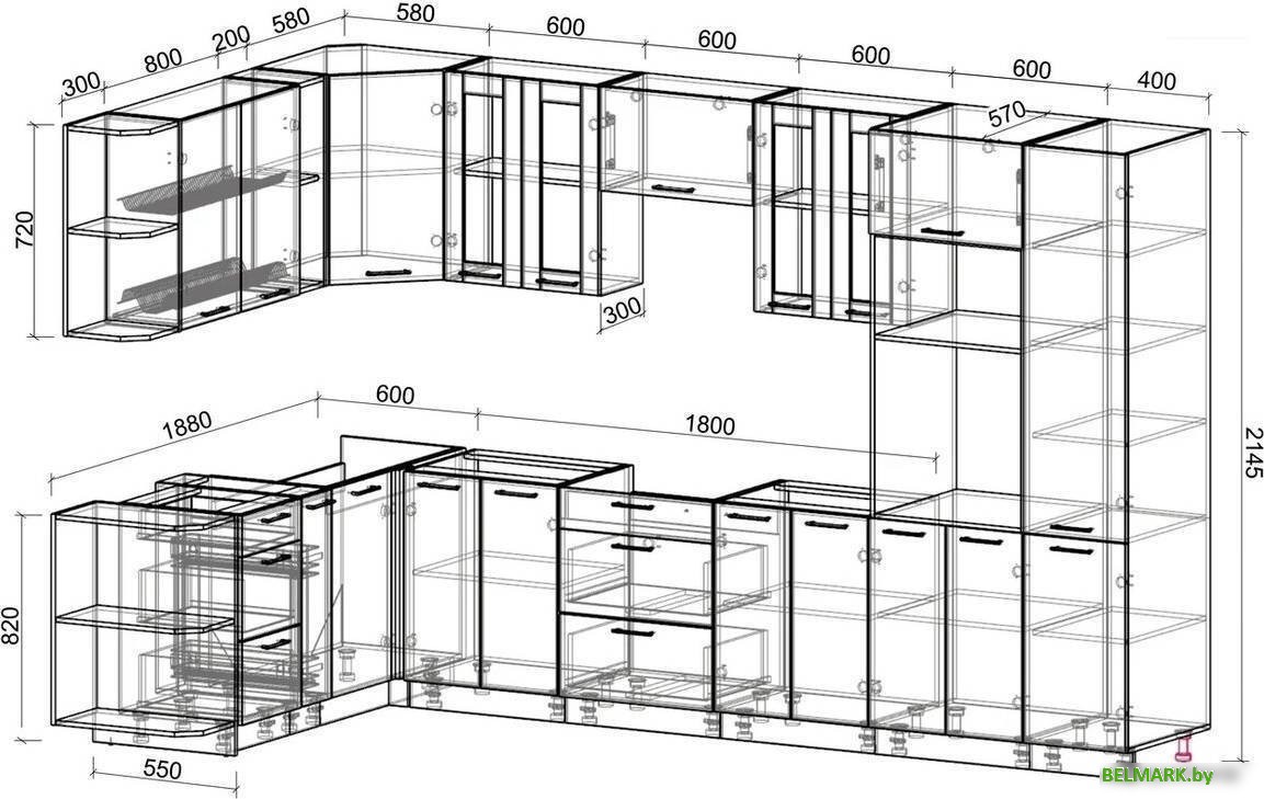 Готовая кухня Интерлиния Мила 1.88x3.4 левая без столешницы (бетон/бетон) - фото2