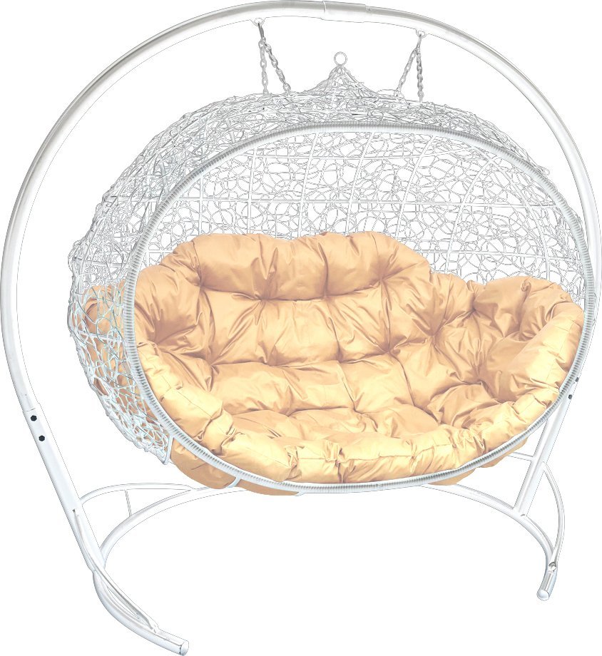 Подвесной диван M-Group Улей 11210101 (белый ротанг/бежевая подушка) - фото