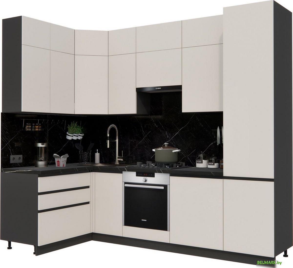 Готовая кухня ВерсоМебель Эко Премиум 1.4x2.7 левая (кашемир/ст. тунис) - фото