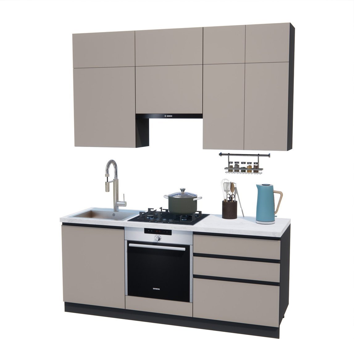 Готовая кухня ВерсоМебель Эко Премиум 2.0 (глиняный серый/ст. мрамор лацио) - фото