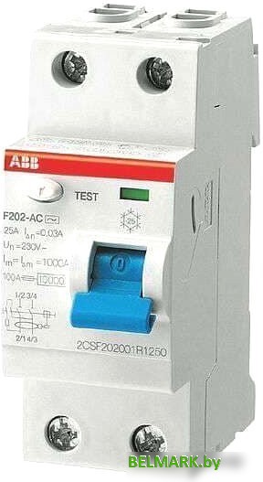 Устройство защитного отключения ABB F202 2P 25A 30mA 6kА 2М 2CSF202001R1250 - фото