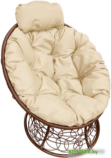 Кресло M-Group Папасан мини 12070201 (коричневый ротанг/бежевая подушка) - фото