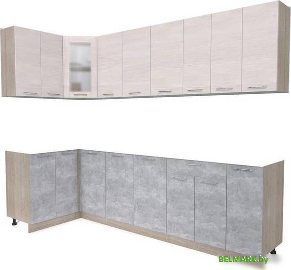 Готовая кухня Интерлиния Мила 12x27 без столешницы (вудлайн кремовый/бетон) - фото