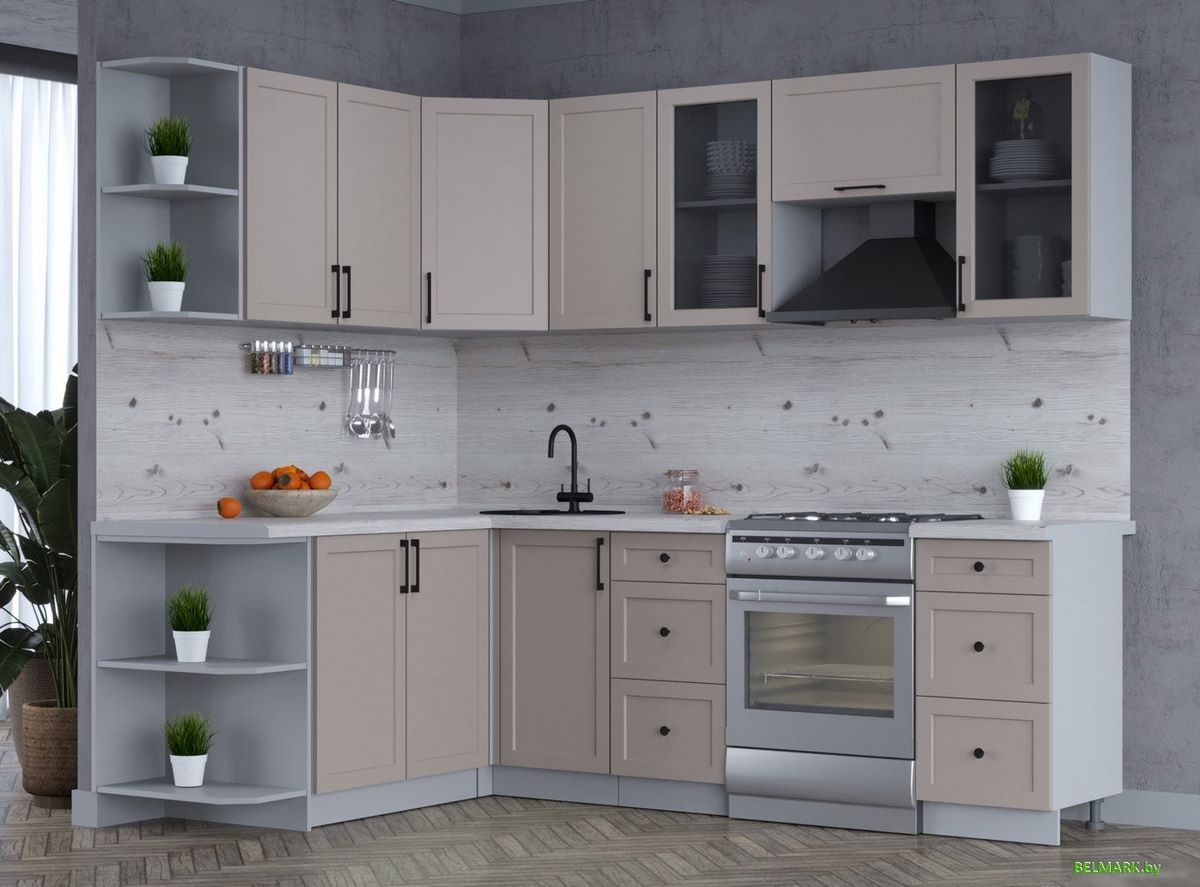 Готовая кухня Интерлиния Тренд 1.7x2.4 левая (луна/луна/бискайская сосна) - фото2