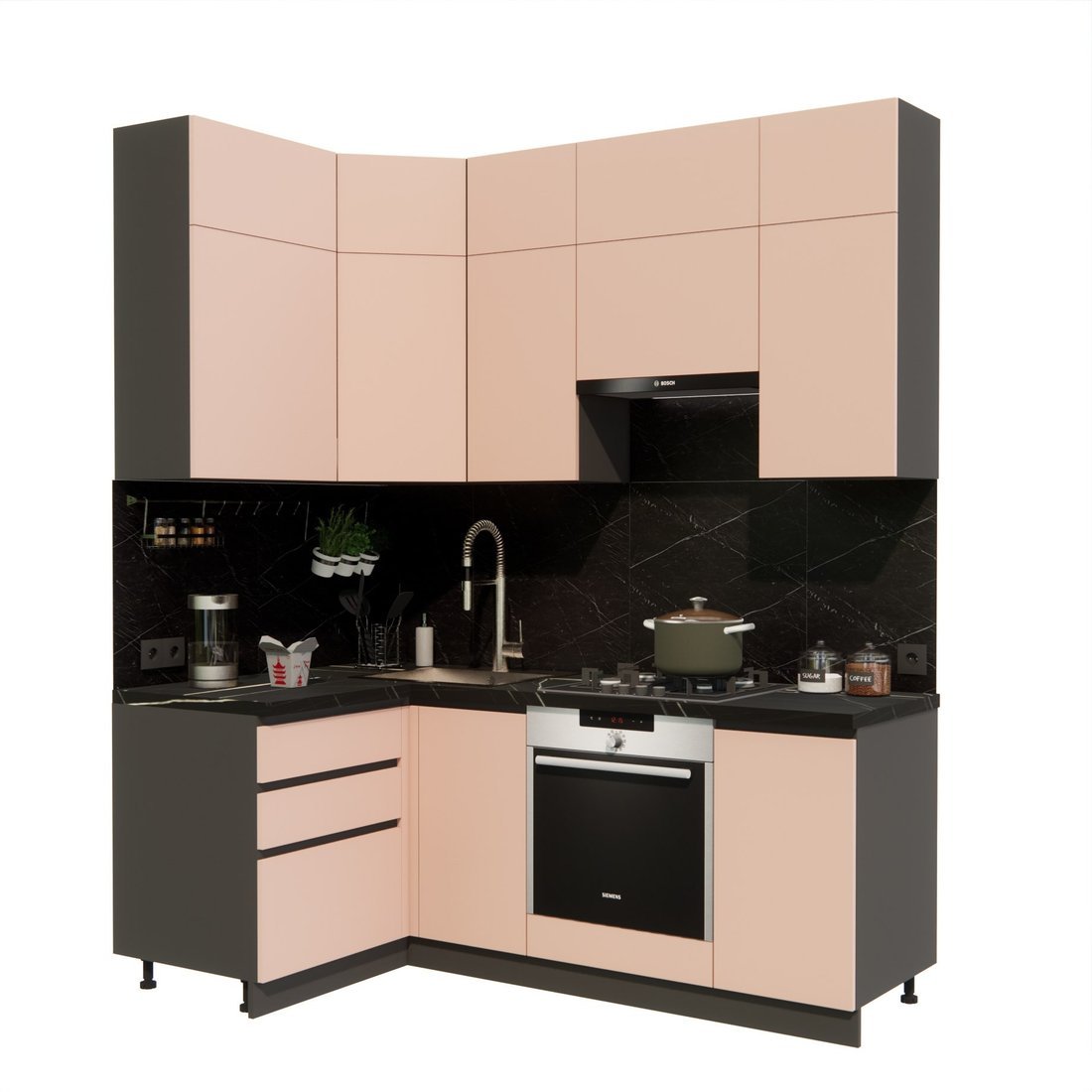 Готовая кухня ВерсоМебель Эко Премиум 1.2x2.0 левая (пудровый/ст. тунис) - фото