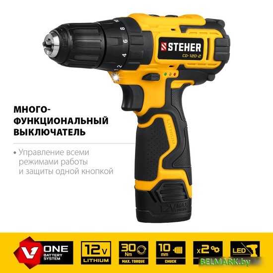 Дрель-шуруповерт Steher CD-120-2 (с 2-мя АКБ, кейс) - фото2