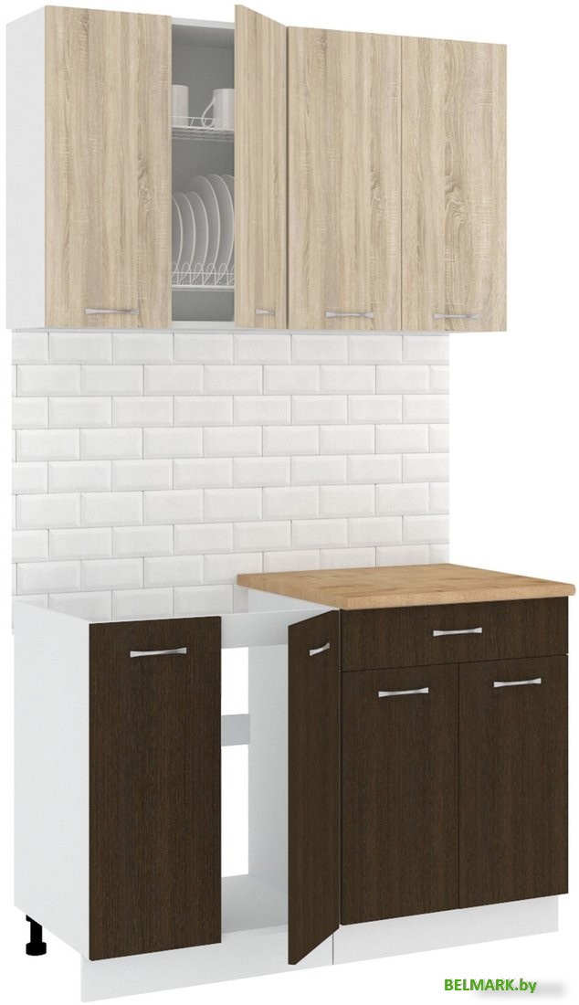 Готовая кухня Кортекс-мебель Корнелия Лира-лайт 1.2м (дуб сонома/венге/дуб бунратти) - фото