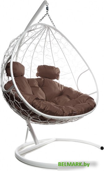 Подвесное кресло M-Group Для двоих 11450105 (белый ротанг/коричневая подушка) - фото