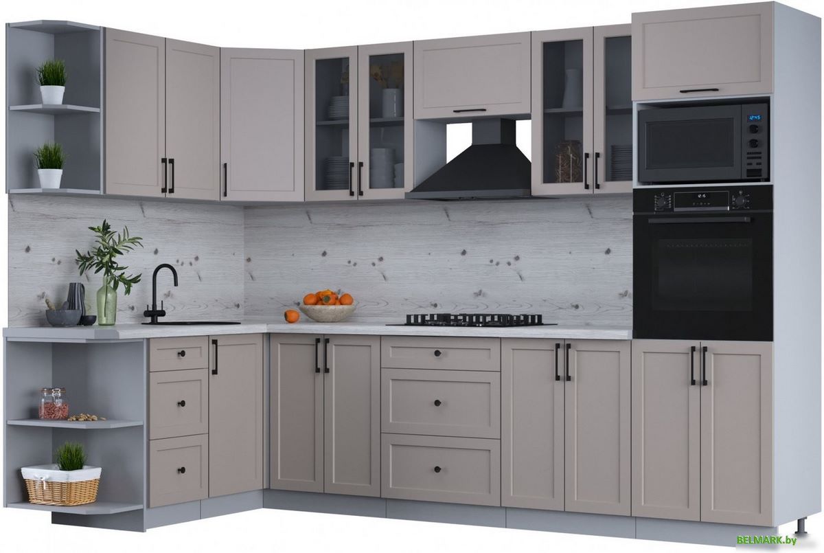 Готовая кухня Интерлиния Тренд 1.68x3.0 ВТ левая (луна/луна/бискайская сосна) - фото