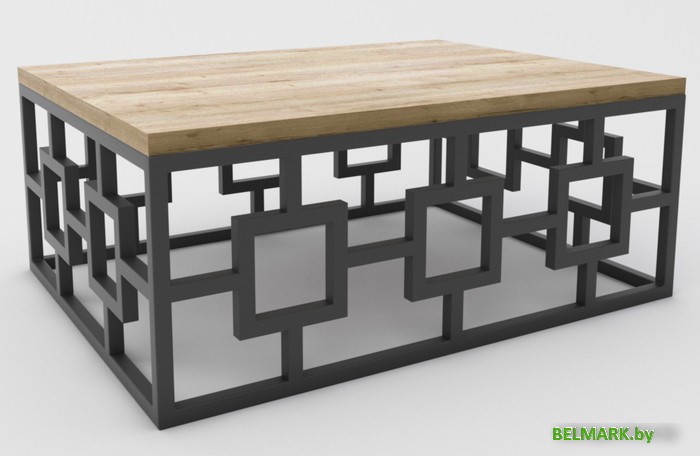 Журнальный столик Hype Mebel Лок 75x100 (черный/дуб галифакс натуральный) - фото