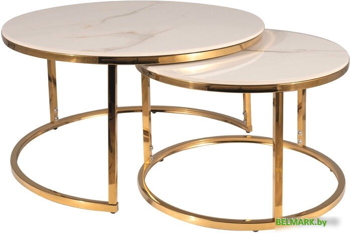 Журнальный столик Signal PORTAFINO A 80 см (2 шт., белый/золотой) - фото
