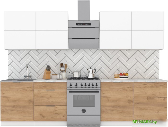 Готовая кухня Интермебель Микс Топ-38 2.4м (белый премиум-дуб крафт золотой-венато) - фото