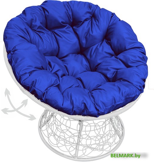 Кресло M-Group Папасан пружинка 12050110 (белый ротанг/синяя подушка) - фото