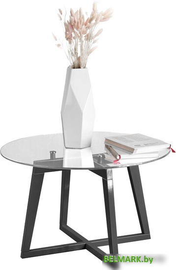 Журнальный столик Мебелик Рилле 445 (серый графит/стекло прозрачное круг) - фото