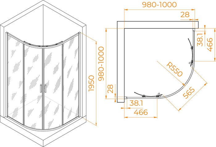 Душевой уголок RGW PA-52B 03085200-14 100x100 (черный/прозрачное стекло) - фото2