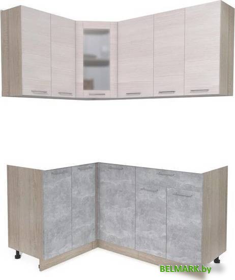 Готовая кухня Интерлиния Мила 12x16 без столешницы (вудлайн кремовый/бетон) - фото