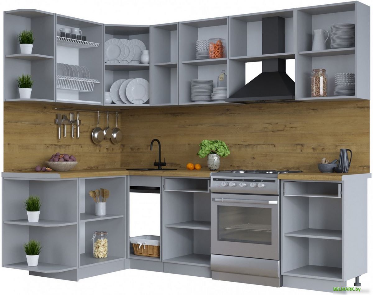 Готовая кухня Интерлиния Тренд 1.5x2.5 левая (луна/луна/бискайская сосна) - фото2