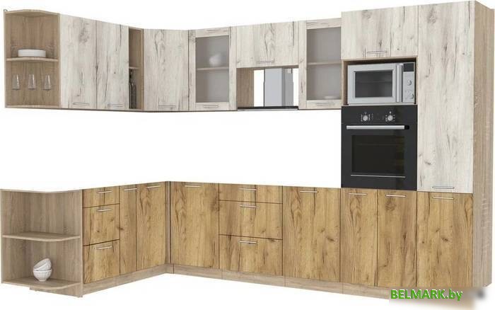 Готовая кухня Интерлиния Мила 1.88x3.2 левая без столешницы (дуб белый/дуб золотой) - фото