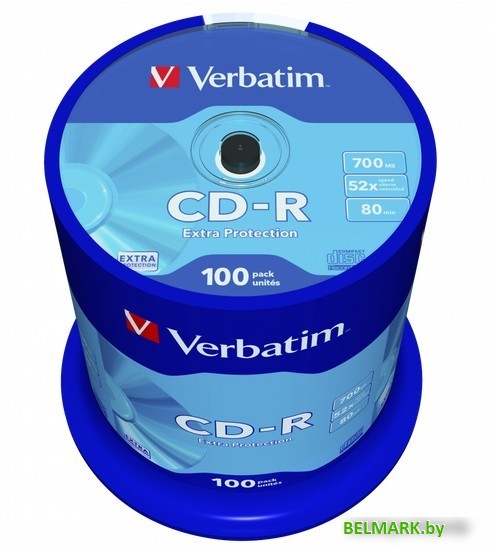 CD-R диск Verbatim 700Mb DL Extra Protection 52x CakeBox 100 шт. 43411 - фото2