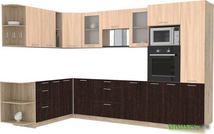 Готовая кухня Интерлиния Мила 1.88x3.2 левая без столешницы (дуб молочный/дуб венге) - фото