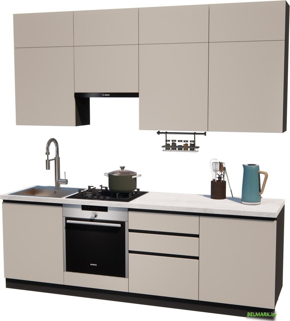 Готовая кухня ВерсоМебель Эко Премиум 2.4 (кашемир/ст. мрамор лацио) - фото