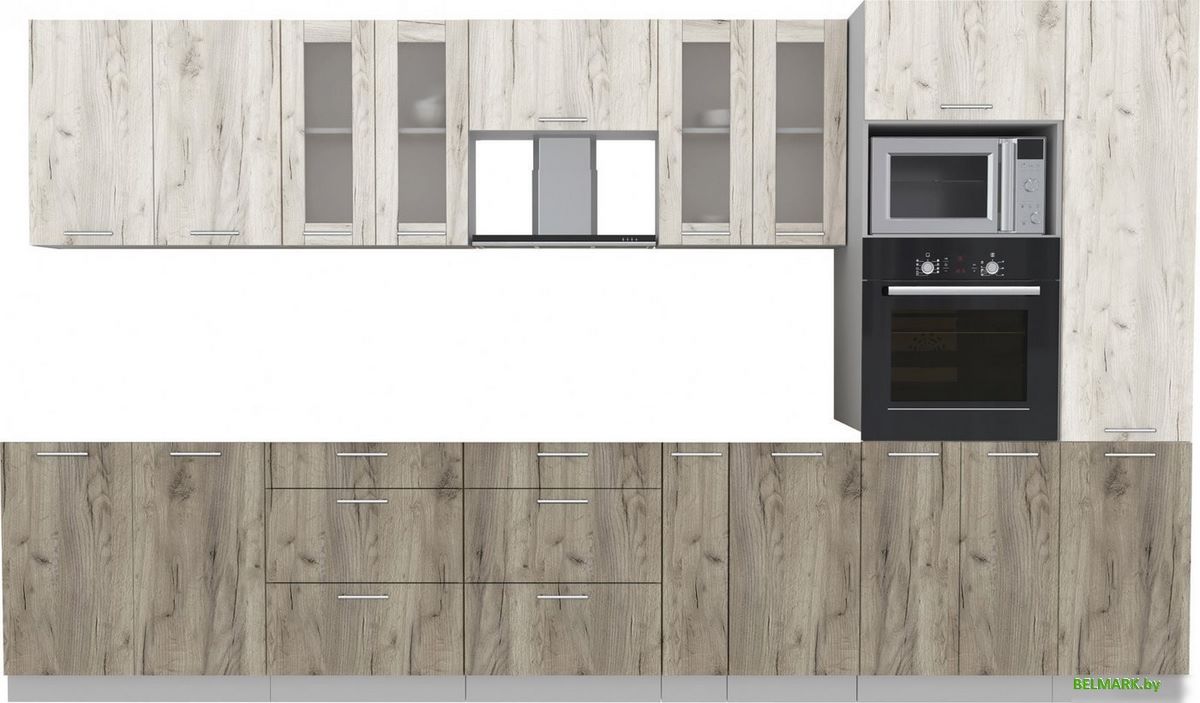 Готовая кухня Интерлиния Мила 3.6 ВТ без столешницы (дуб белый/дуб серый) - фото