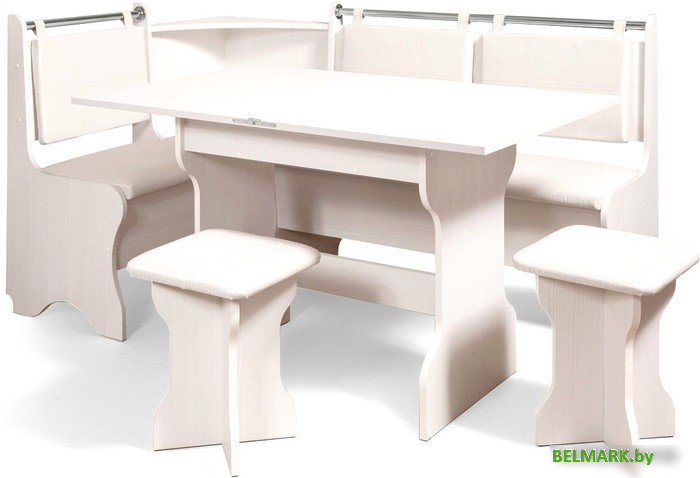 Обеденная группа Анмикс ЛДСП с кухонным уголком (бодега/кожзам ваниль) - фото