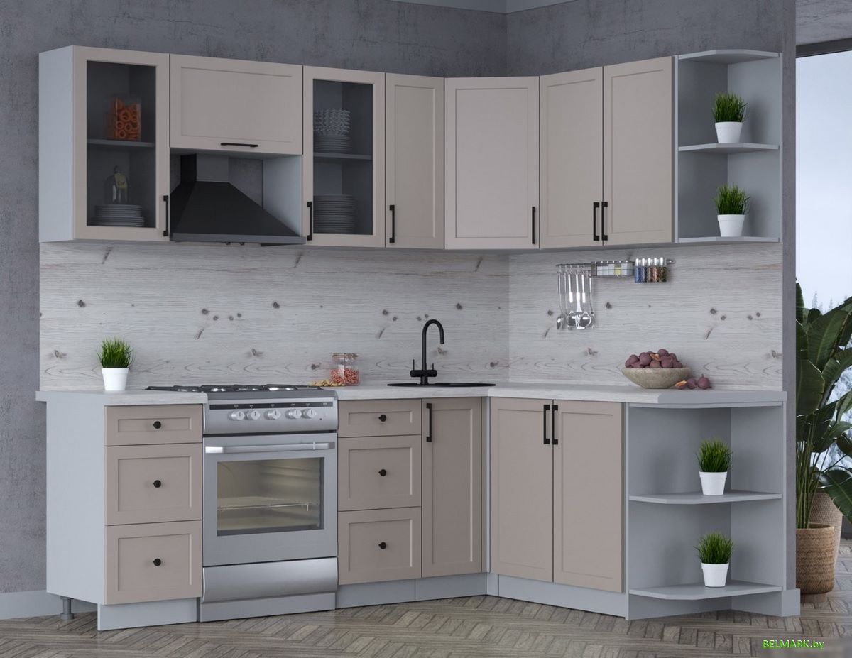 Готовая кухня Интерлиния Тренд 1.7x2.3 правая (луна/луна/бискайская сосна) - фото2