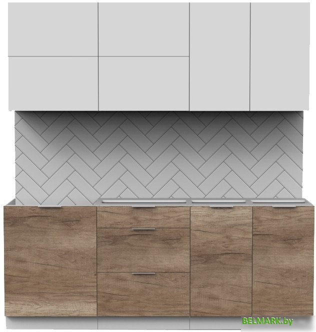 Готовая кухня Интермебель Микс Топ-35 2.0м без столешницы (белый премиум/дуб каньон) - фото