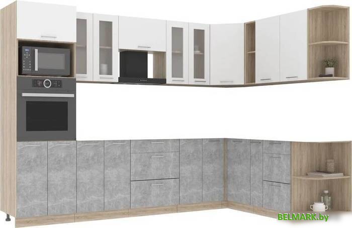 Готовая кухня Интерлиния Мила 1.88x3.0 правая без столешницы (белый платинум/бетон) - фото
