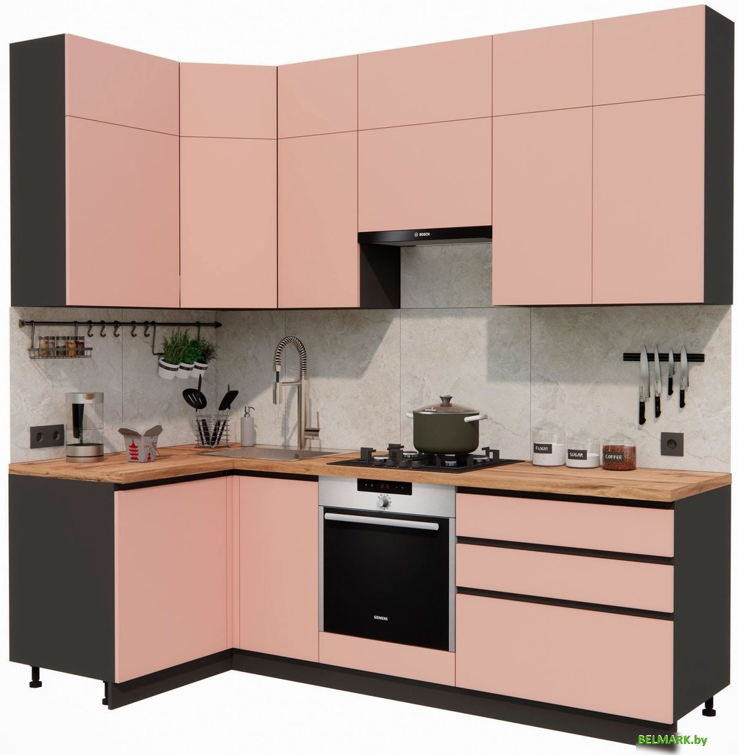 Готовая кухня ВерсоМебель Эко Премиум 1.2x2.4 левая (пудровый/ст. дуб вотан) - фото