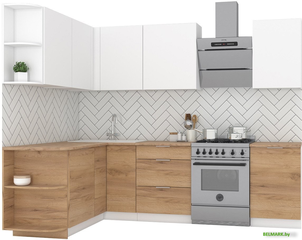 Готовая кухня Интермебель Микс Топ-18 2x1.7м левая (белый премиум/дуб крафт золотой/венато) - фото