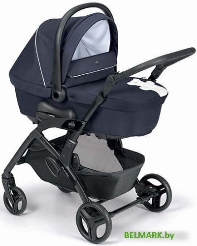 Универсальная коляска CAM Tris Fluido Easy (3 в 1, белый медвежонок, синий-черный) - фото