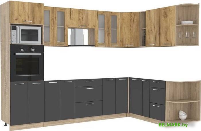 Готовая кухня Интерлиния Мила 1.88x3.0 правая без столешницы (дуб золотой/антрацит) - фото