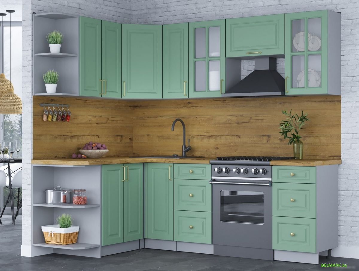 Готовая кухня Интерлиния Мила Шато 1.5x2.3 левая (мята/мята/дуб бунратти) - фото2