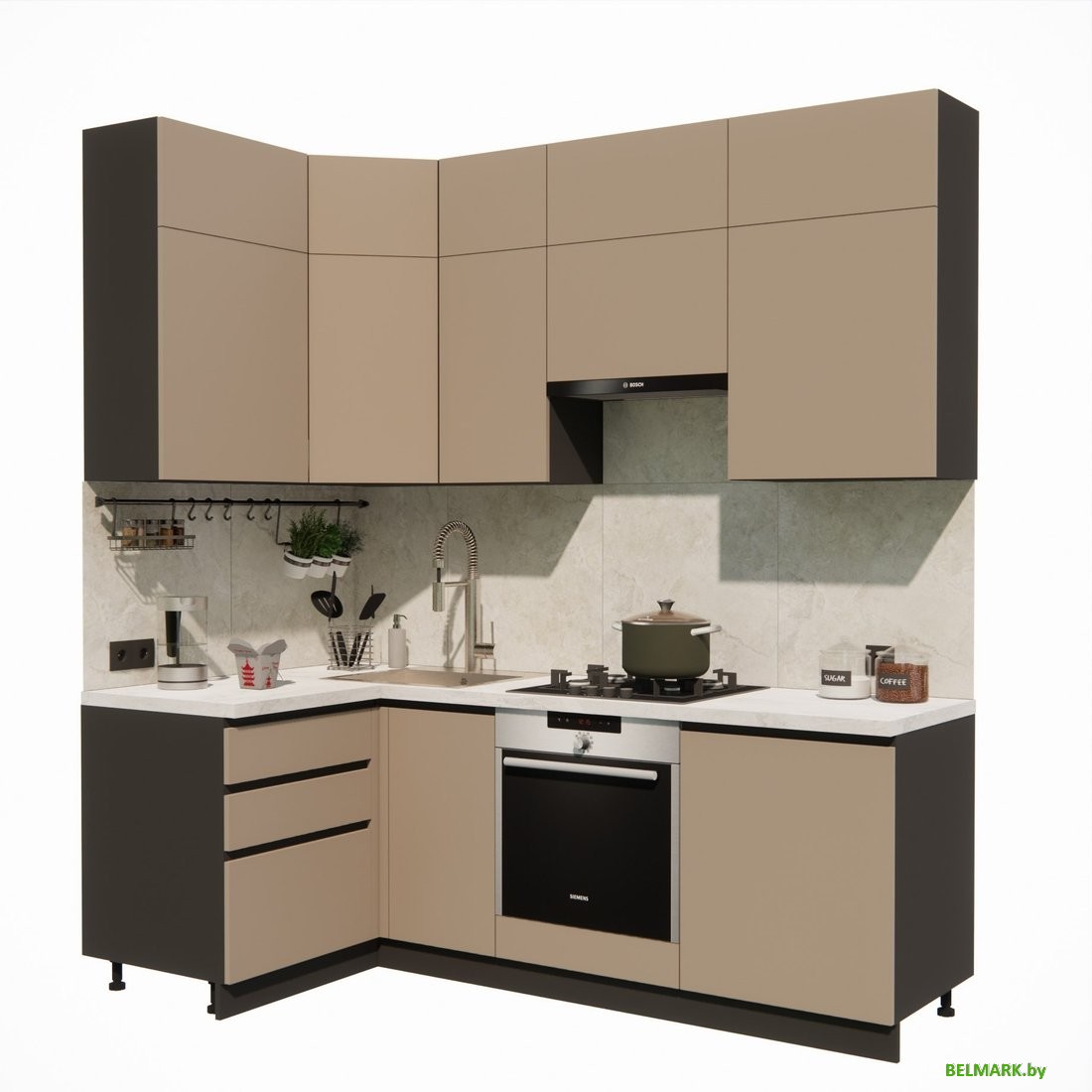 Готовая кухня ВерсоМебель Эко Премиум 1.2x2.2 левая (глиняный серый/ст. мрамор лацио) - фото