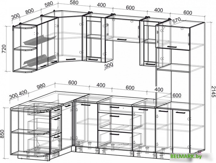 Готовая кухня Интерлиния Мила 1.68x2.6 левая (бетон-кастилло темный) - фото2