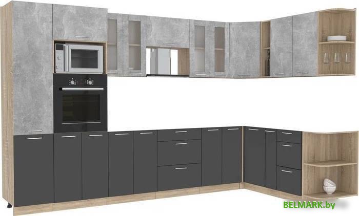 Готовая кухня Интерлиния Мила 1.88x3.4 правая без столешницы (бетон/антрацит) - фото