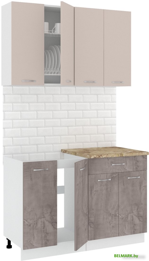 Готовая кухня Кортекс-мебель Корнелия Лира-лайт 1.2м (капучино/оникс/мадрид) - фото
