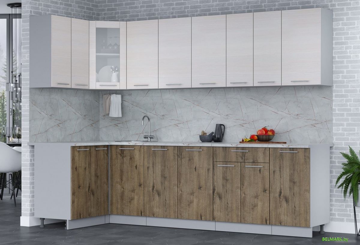 Готовая кухня Интерлиния Мила 12x28 (вудлайн кремовый/дуб веллингтон/серый каспий) - фото2