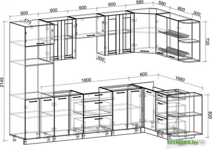 Готовая кухня Интерлиния Мила 1.68x3.0 правая без столешницы (дуб золотой/бетон) - фото2