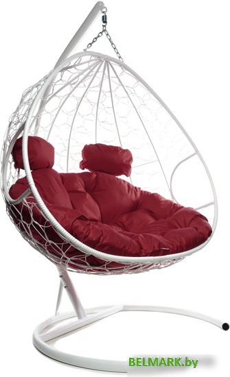 Подвесное кресло M-Group Для двоих 11450102 (белый ротанг/бордовая подушка) - фото